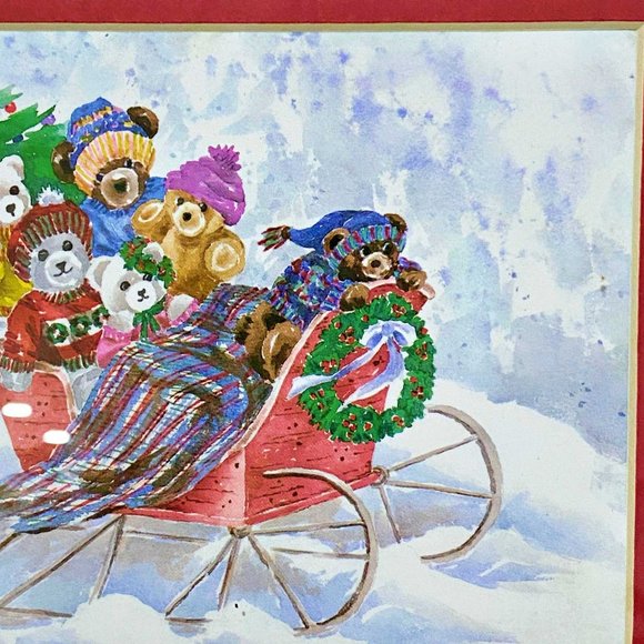 Pair Helen Paul Winter Christmas 11.5" x 9.5" Gold Framed Art Prints Teddy Bears - Picture 11 of 12